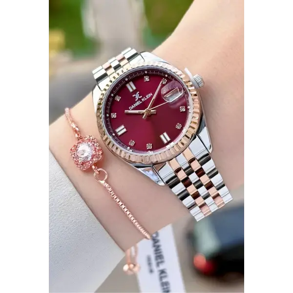 Kadranı Mor Kordonu Rose Gümüş Renk Hediye Paketli Kadın Kol Saati + Bileklik