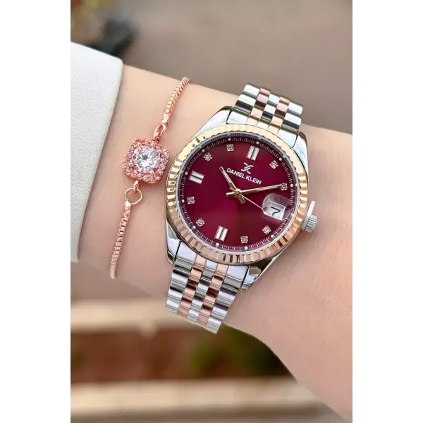 Kadranı Mor Kordonu Rose Gümüş Renk Hediye Paketli Kadın Kol Saati + Bileklik