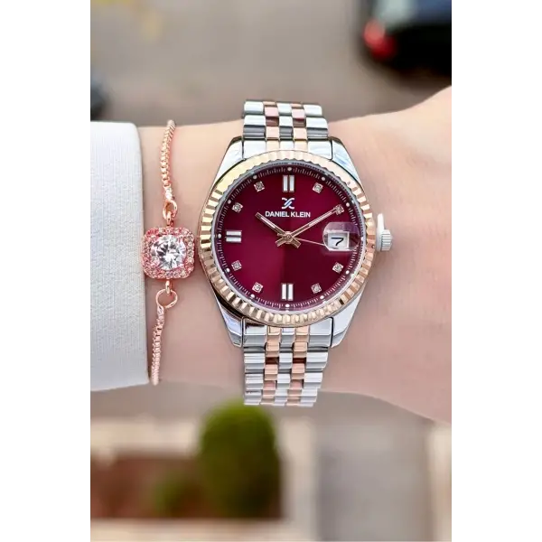 Kadranı Mor Kordonu Rose Gümüş Renk Hediye Paketli Kadın Kol Saati + Bileklik