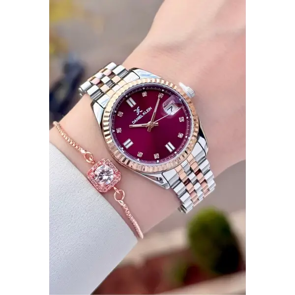 Kadranı Mor Kordonu Rose Gümüş Renk Hediye Paketli Kadın Kol Saati + Bileklik