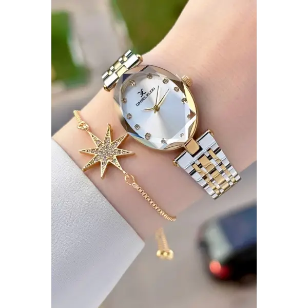 Gold Gümüş Renk Kadın Kol Saati ve Bileklik