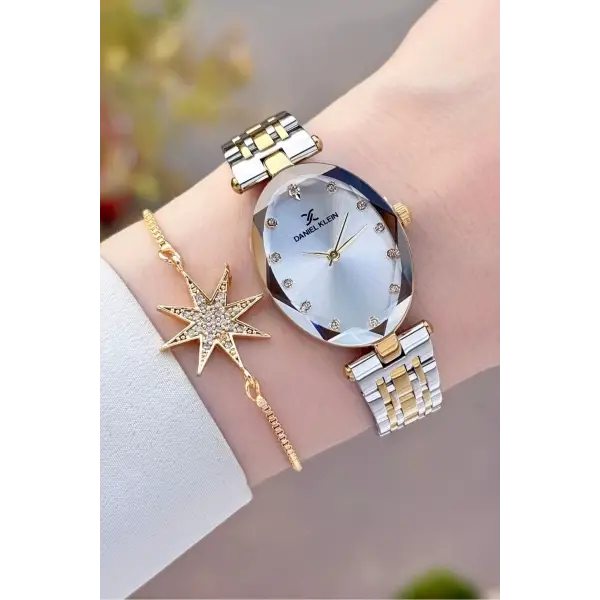 Gold Gümüş Renk Kadın Kol Saati ve Bileklik