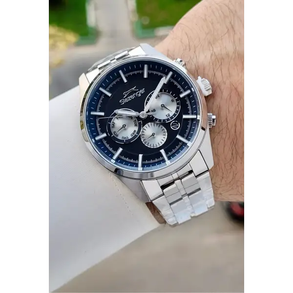 42 Mm Kadranı Lacivert Kordonu Gümüş Renk İç Göstergeleri Aktif Erkek Kol Saati