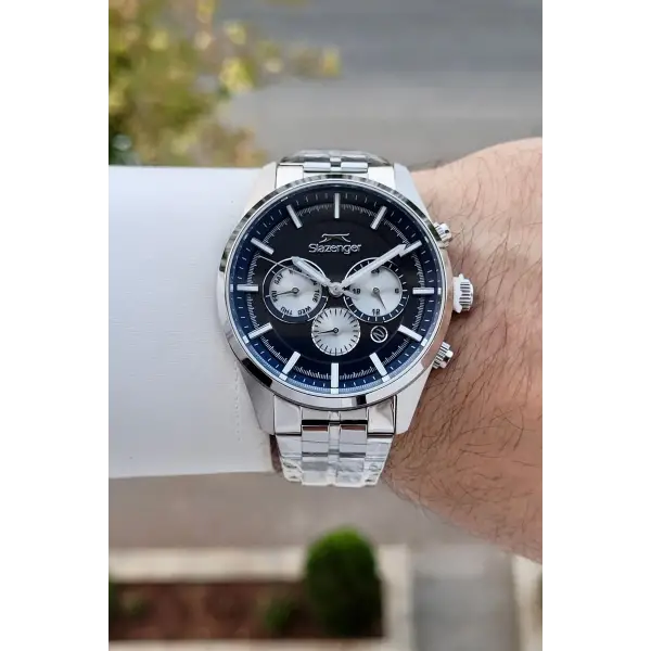 42 Mm Kadranı Lacivert Kordonu Gümüş Renk İç Göstergeleri Aktif Erkek Kol Saati