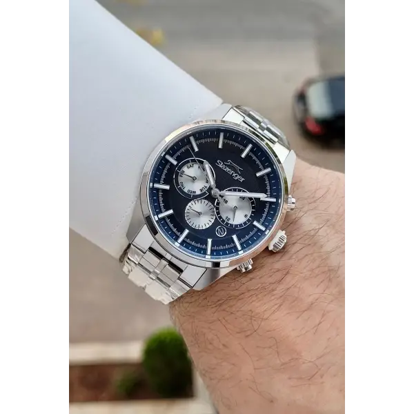 42 Mm Kadranı Lacivert Kordonu Gümüş Renk İç Göstergeleri Aktif Erkek Kol Saati