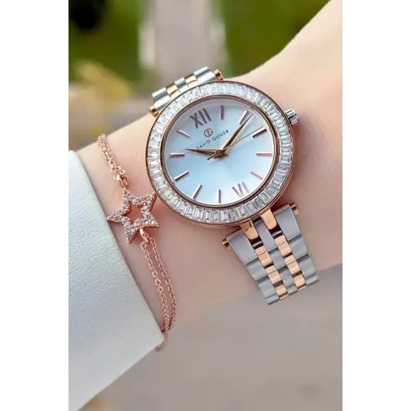 Rose Gümüş Renk 34 Mm Kadın Kol Saati ve Bileklik