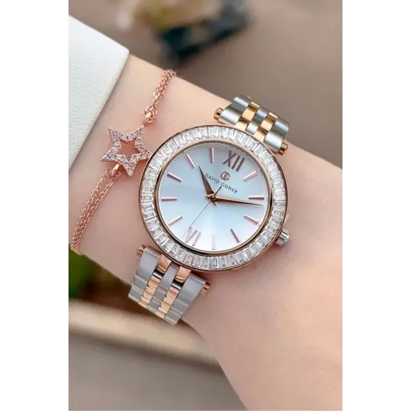 Rose Gümüş Renk 34 Mm Kadın Kol Saati ve Bileklik