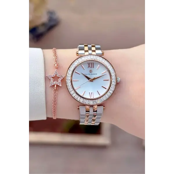 Rose Gümüş Renk 34 Mm Kadın Kol Saati ve Bileklik