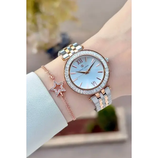 Rose Gümüş Renk 34 Mm Kadın Kol Saati ve Bileklik