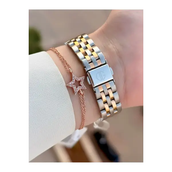 Rose Gümüş Renk 34 Mm Kadın Kol Saati ve Bileklik