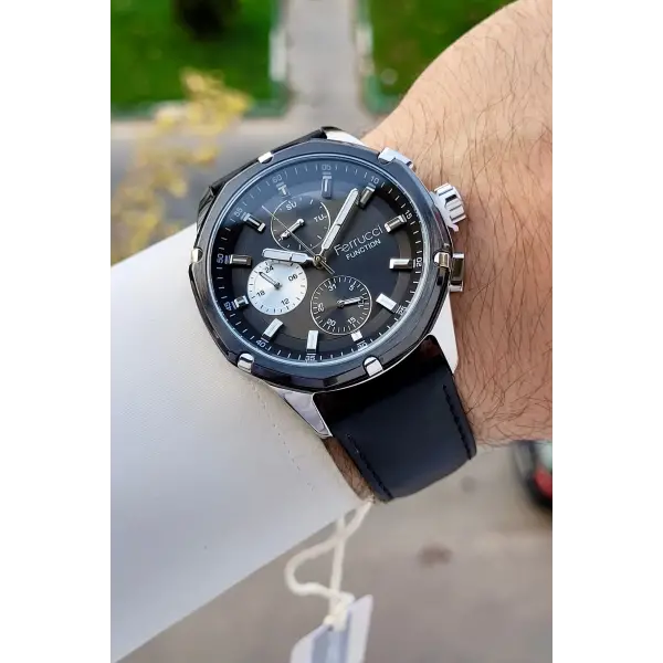 Ferrucci FCISTE402 Kasası Gümüş Kordonu Siyah Renk 44 Mm İç Göstergeleri Aktif Erkek Kol Saati