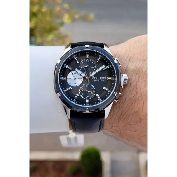 Ferrucci FCISTE402 Kasası Gümüş Kordonu Siyah Renk 44 Mm İç Göstergeleri Aktif Erkek Kol Saati
