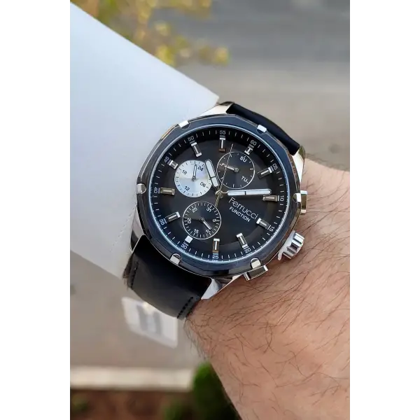 Ferrucci FCISTE402 Kasası Gümüş Kordonu Siyah Renk 44 Mm İç Göstergeleri Aktif Erkek Kol Saati