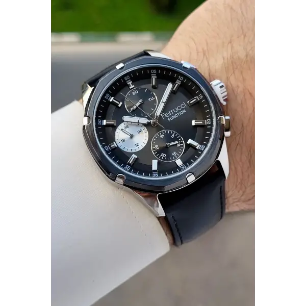 Ferrucci FCISTE402 Kasası Gümüş Kordonu Siyah Renk 44 Mm İç Göstergeleri Aktif Erkek Kol Saati