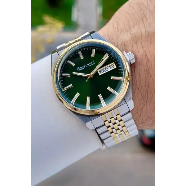 Kadranı Yeşil Kordonu Gold Gümüş Renk 40 Mm Erkek Kol Saati