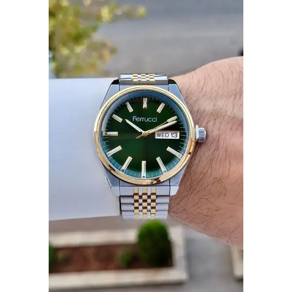 Kadranı Yeşil Kordonu Gold Gümüş Renk 40 Mm Erkek Kol Saati