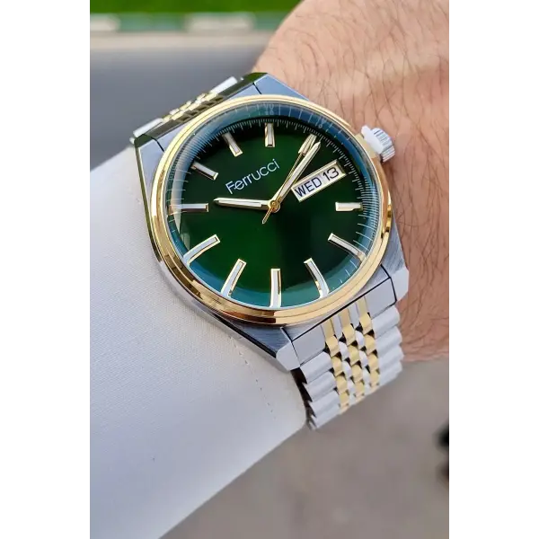 Kadranı Yeşil Kordonu Gold Gümüş Renk 40 Mm Erkek Kol Saati