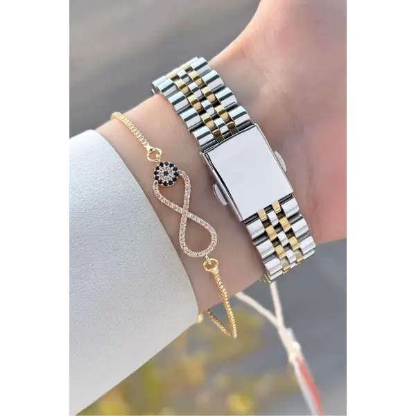 Kadranı Yeşil Kordonu Gold Gümüş Renk 32 Mm Kadın Kol Saati ve Bileklik