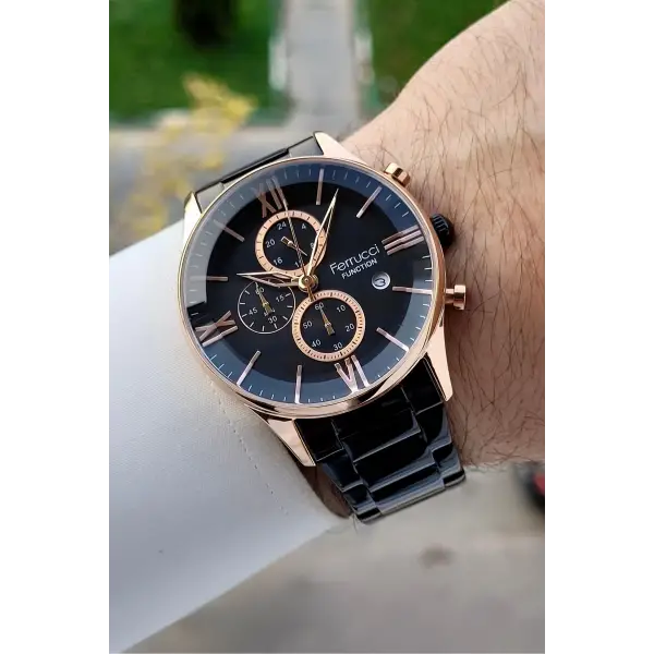 Kasası Rose Kordonu Siyah Renk Erkek Kol Saati