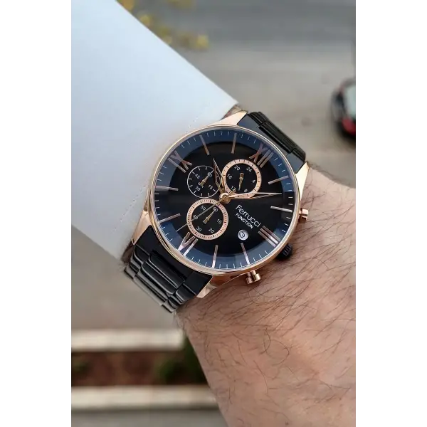 Kasası Rose Kordonu Siyah Renk Erkek Kol Saati