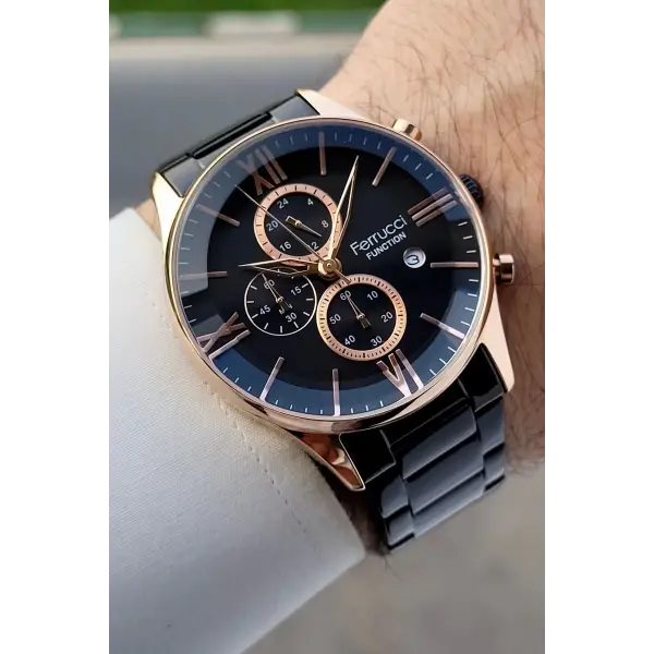 Kasası Rose Kordonu Siyah Renk Erkek Kol Saati