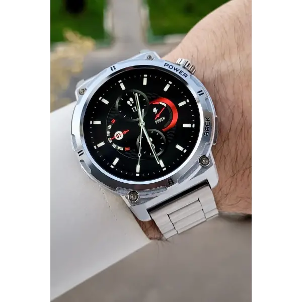 Kasası ve Korodnu Gümüş Renk Çelik Kordon Android ve İos Uyumlu Akıllı Kol Saat