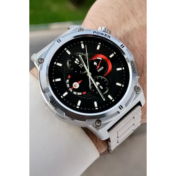 Kasası ve Korodnu Gümüş Renk Çelik Kordon Android ve İos Uyumlu Akıllı Kol Saat