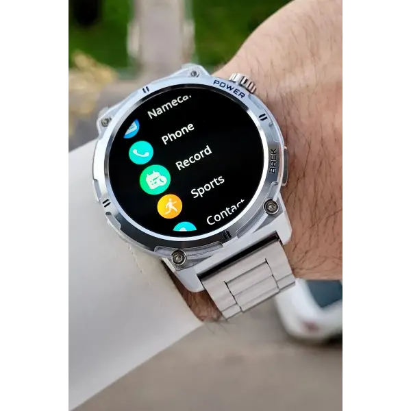 Kasası ve Korodnu Gümüş Renk Çelik Kordon Android ve İos Uyumlu Akıllı Kol Saat