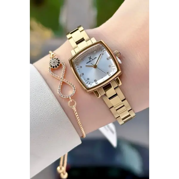 Gold Renk Kadın Kol Saati Ve Bileklik