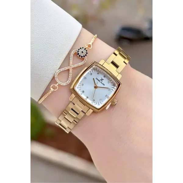 Gold Renk Kadın Kol Saati Ve Bileklik