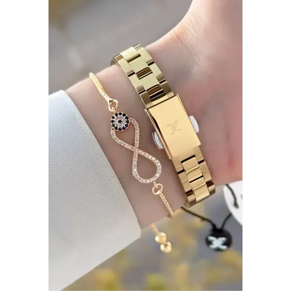 Gold Renk Kadın Kol Saati Ve Bileklik