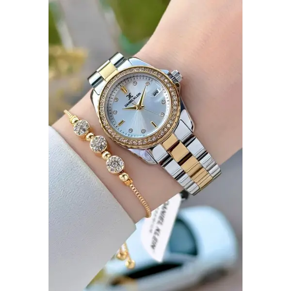 Gold Gümüş Renk 30 Mm Kadın Kol Saati ve Bileklik