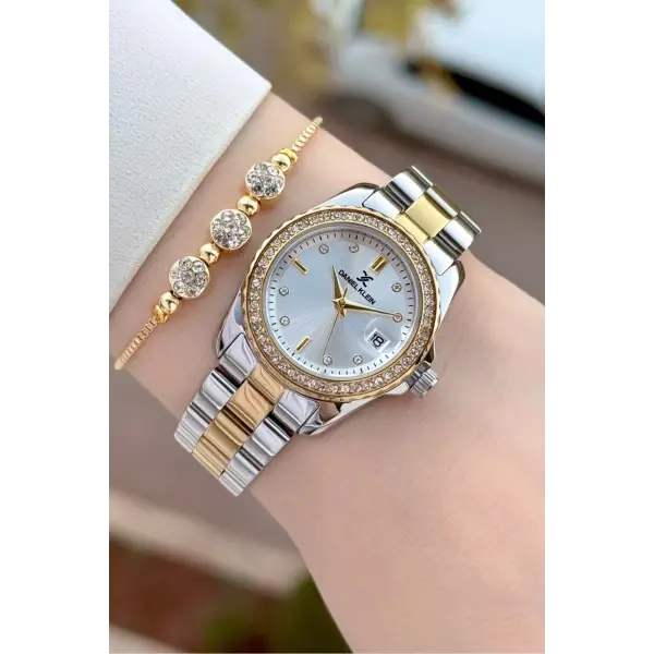 Gold Gümüş Renk 30 Mm Kadın Kol Saati ve Bileklik