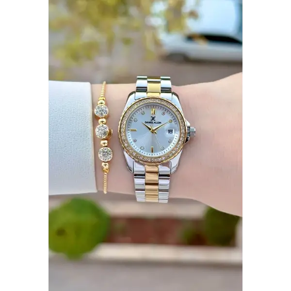 Gold Gümüş Renk 30 Mm Kadın Kol Saati ve Bileklik