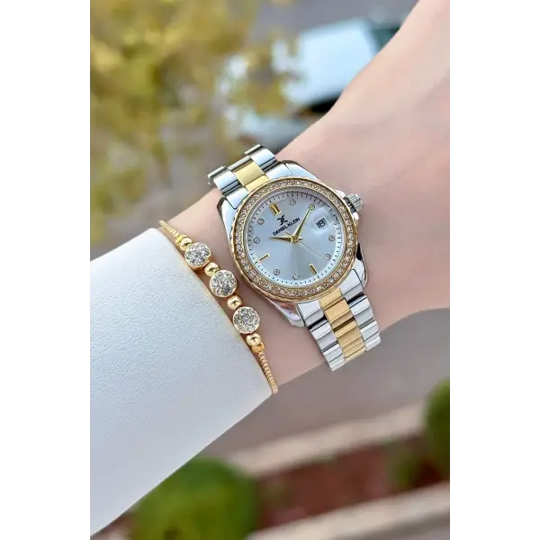 Gold Gümüş Renk 30 Mm Kadın Kol Saati ve Bileklik