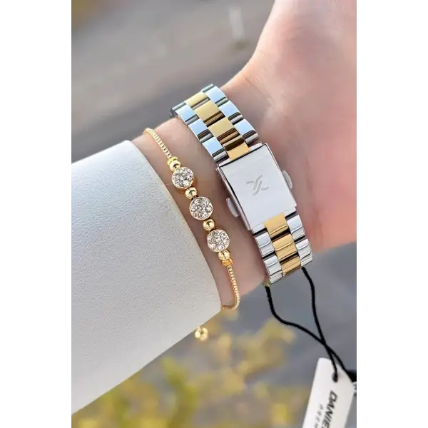 Gold Gümüş Renk 30 Mm Kadın Kol Saati ve Bileklik