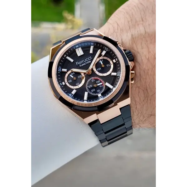 Ferrucci FCISTE406 43 Mm Kadranı Rose Kordonu Siyah Renk İç Göstergeleri Aktif Erkek Kol Saati