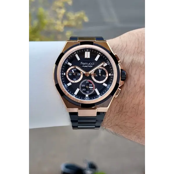 Ferrucci FCISTE406 43 Mm Kadranı Rose Kordonu Siyah Renk İç Göstergeleri Aktif Erkek Kol Saati