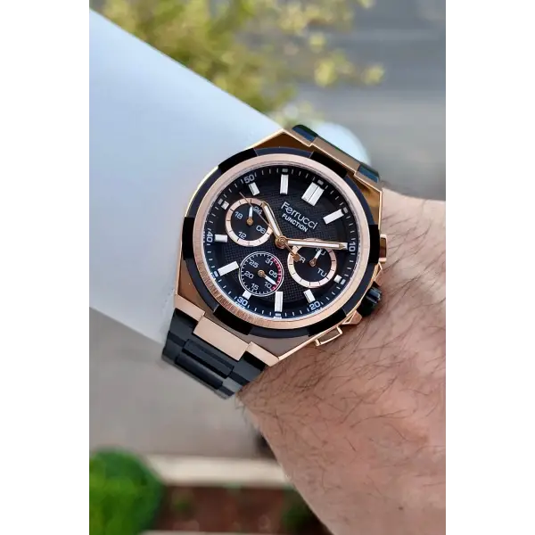 Ferrucci FCISTE406 43 Mm Kadranı Rose Kordonu Siyah Renk İç Göstergeleri Aktif Erkek Kol Saati
