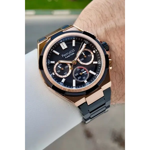 Ferrucci FCISTE406 43 Mm Kadranı Rose Kordonu Siyah Renk İç Göstergeleri Aktif Erkek Kol Saati