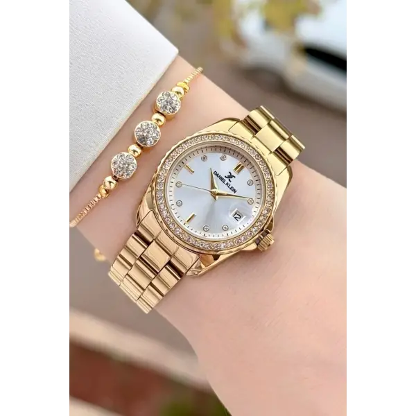 Gold Renk 30 Mm Kadın Kol Saati ve Bileklik