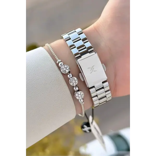 Gümüş Renk 30 Mm Kadın Kol Saati ve Bileklik