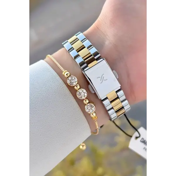 Kadranı Yeşil Kordonu Gold Gümüş Renk 30 Mm Kadın Kol Saati ve Bileklik