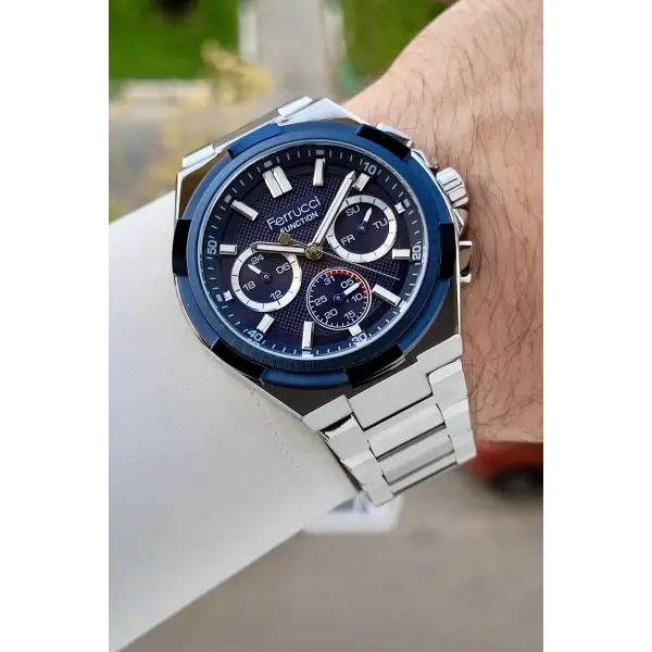 Ferrucci FCISTE408 43 Mm Kadranı Lacivert Kordonu Gümüş Renk İç Göstergeleri Aktif Erkek Kol Saati