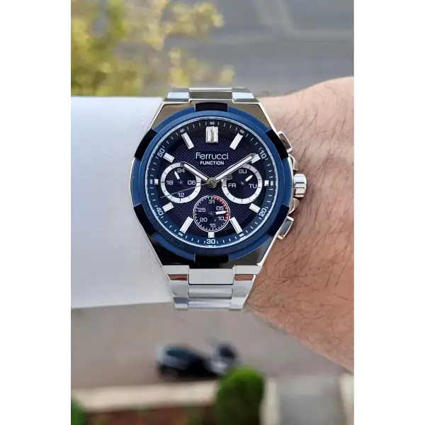 Ferrucci FCISTE408 43 Mm Kadranı Lacivert Kordonu Gümüş Renk İç Göstergeleri Aktif Erkek Kol Saati