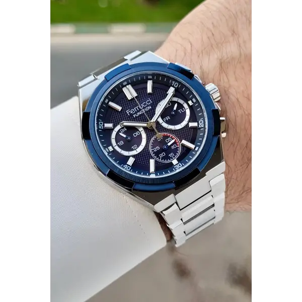 Ferrucci FCISTE408 43 Mm Kadranı Lacivert Kordonu Gümüş Renk İç Göstergeleri Aktif Erkek Kol Saati