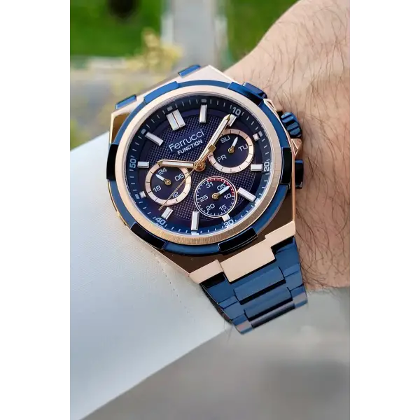 Ferrucci FCISTE407 43 Mm Kadranı Rose Kordonu Lacivert Renk İç Göstergeleri Aktif Erkek Kol Saati