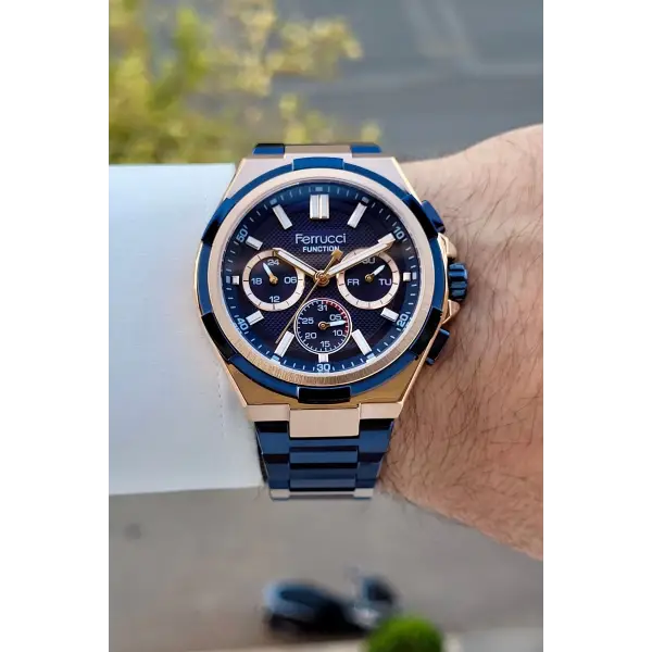 Ferrucci FCISTE407 43 Mm Kadranı Rose Kordonu Lacivert Renk İç Göstergeleri Aktif Erkek Kol Saati