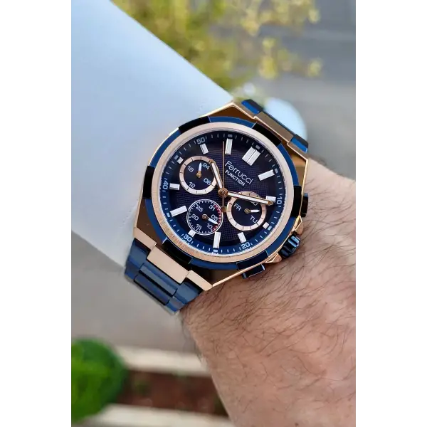 Ferrucci FCISTE407 43 Mm Kadranı Rose Kordonu Lacivert Renk İç Göstergeleri Aktif Erkek Kol Saati