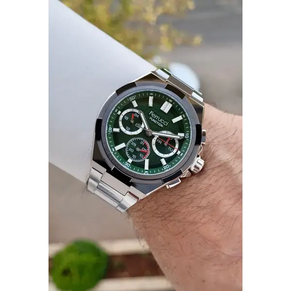 43 Mm Kadranı Yeşil Kordonu Gümüş Renk İç Göstergeleri Aktif Erkek Kol Saati